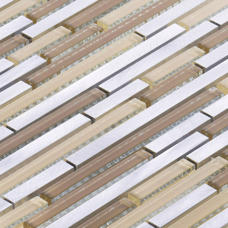 Beige Glass Metal Aluminum Linear Mosaic Sheet Tile By Modket