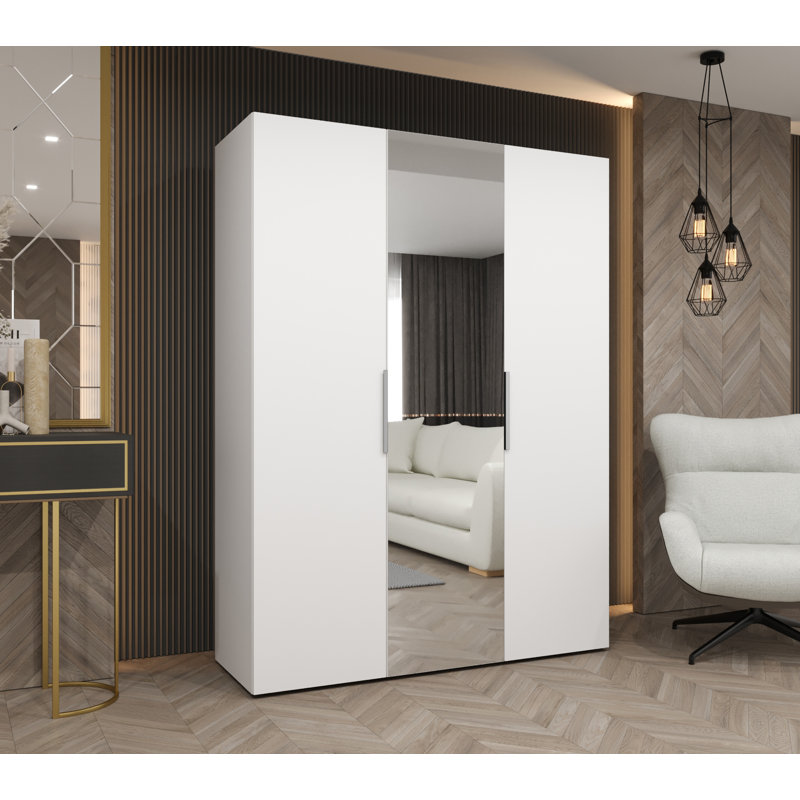 Manufactured Wood Wardrobe, white matt + handles: cashmere