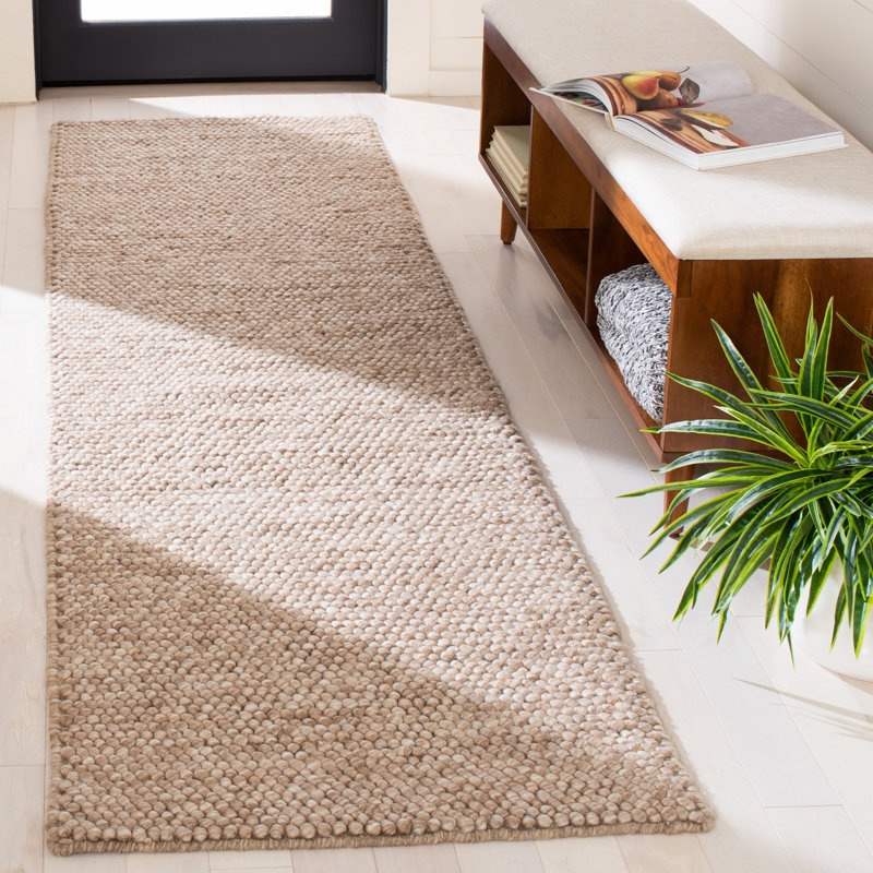 Tapis brun fait à la main Elle, Tapis de couloir 2 pi 3 po x 8 pi