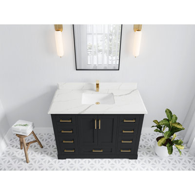 Boston 48 In. W X 22 In. D Single Sink Bathroom Vanity In Wrought Iron With Cove Edge Quartz