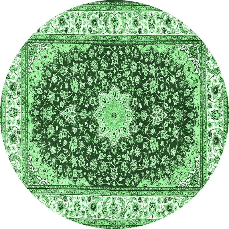 Tapis traditionnel vert émeraude 3538, Rond 3 pi