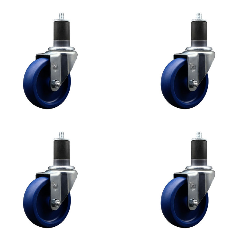 Ensemble de roulettes extensibles pivotantes en polyuréthane massif 4 pouces 4 pouces et 1/8 pouces SCC