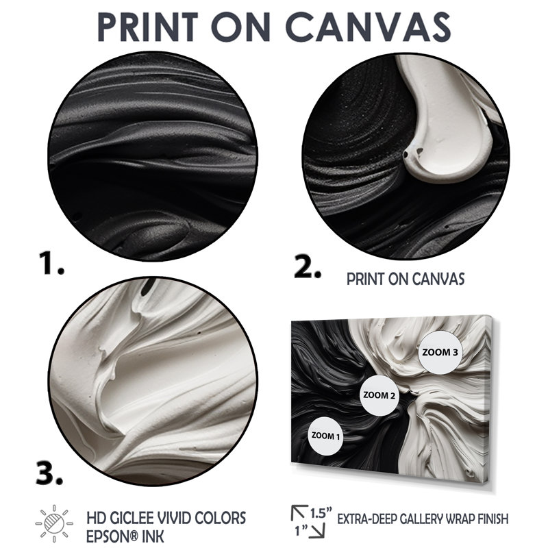 Black White Marbled Dreamscape IV - Black Canvas Wall Art 4 Pieces, Black, Framed Print without Mat