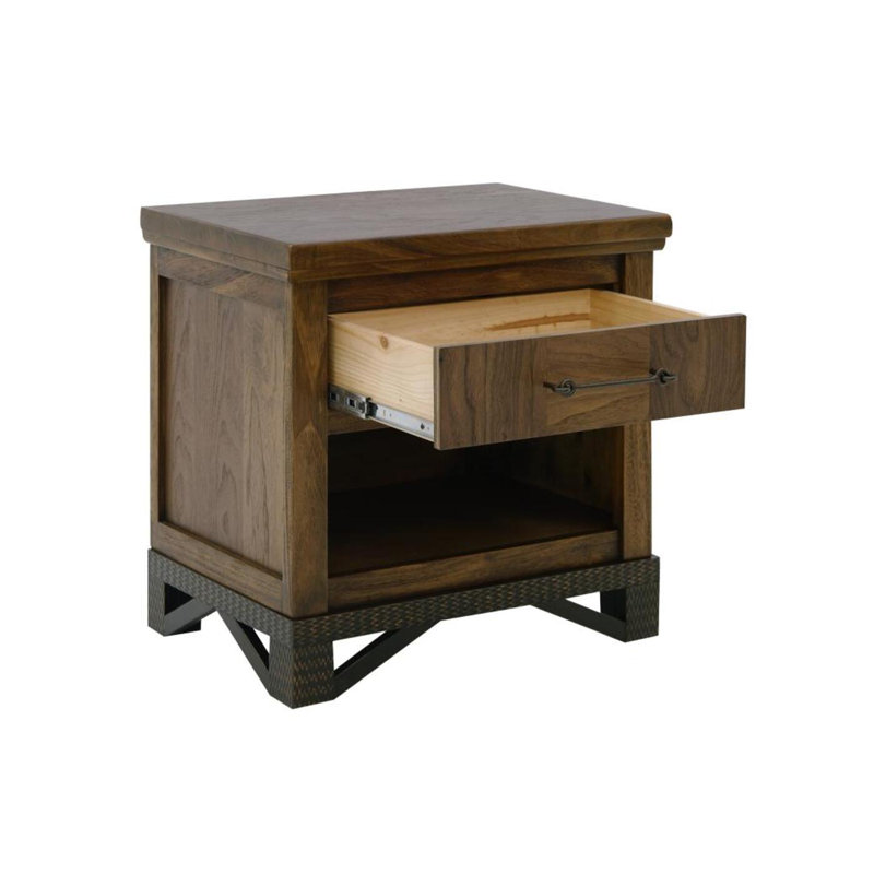 Ensemble de chambre à coucher 3 pièces en noyer (lit avec pied de lit avec banc de rangement et 2 tables de chevet)