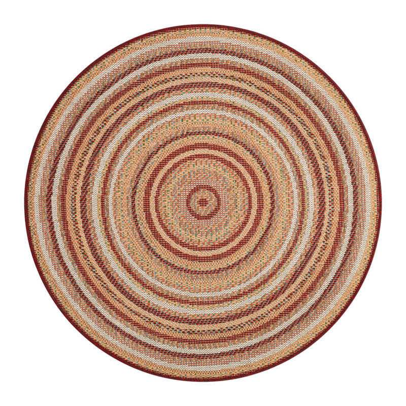 Xavi Geometric Burgundy/Beige Indoor/Outdoor Area Rug, Round 4'1"