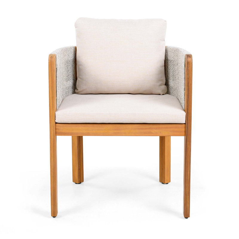Ensemble de 2 chaises d'extérieur en bois d'acacia avec poignées en corde et coussins lavables et imperméables