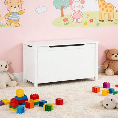 Boîte de rangement pour coffre à jouets en bois pour enfants avec charnière et couvercle de sécurité, organisateur en panneau de fibres à densité moyenne blanc pour salle de jeux, chambre de bébé et chambre à coucher