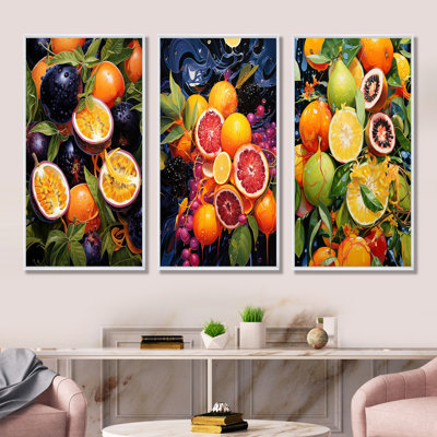 Electric Ebony Passionfruit Pulse - fruits, ensemble de 4 reproductions d'art sur toile