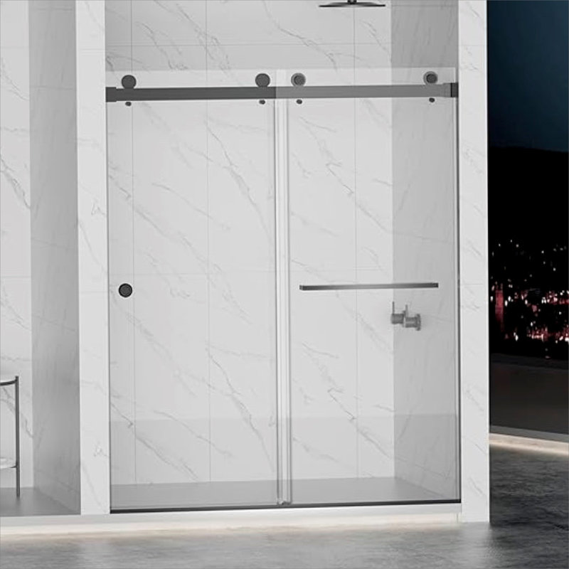 Porte de douche coulissante double sans cadre pour salle de bain, Noir mat