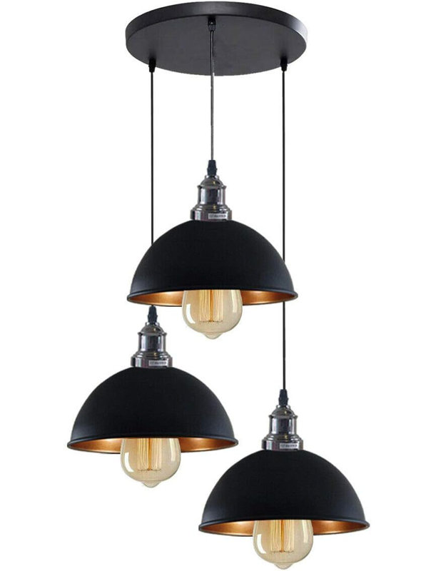 3 - Light Dome Pendant, Black Inner Gold