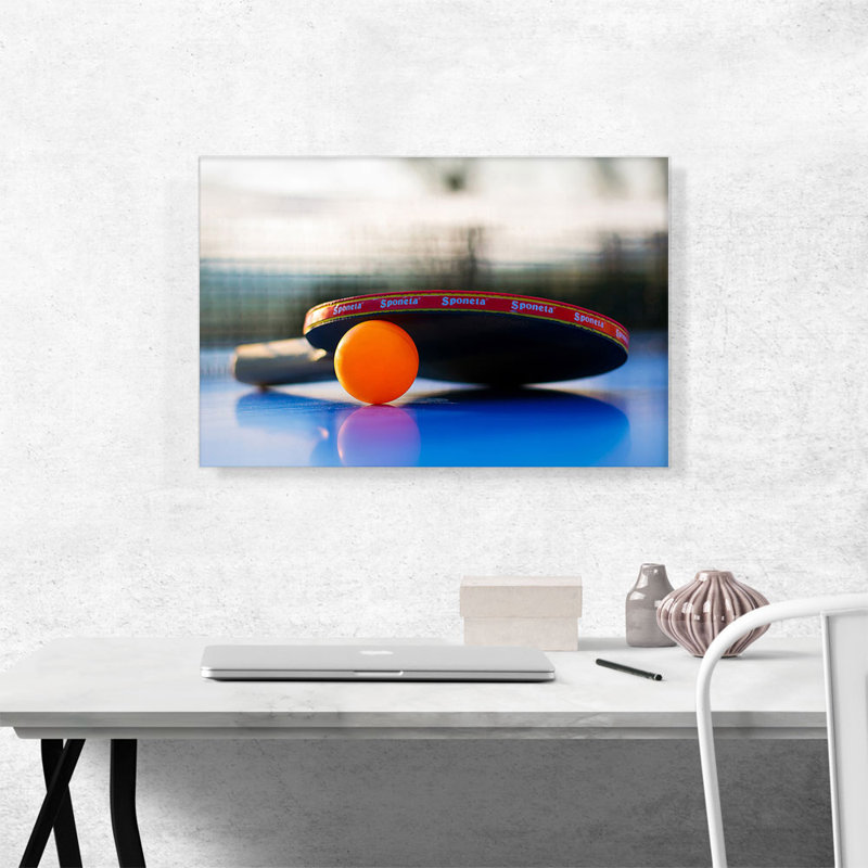 Raquette de ping-pong orange sur table tennis de table - reproduction de photo sur toile tendue
