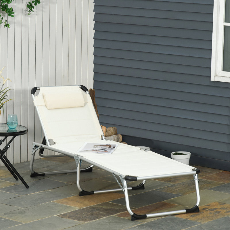 Fauteuil d'extérieur pliant sans accoudoirs avec pieds robustes, Blanc, Argent argent