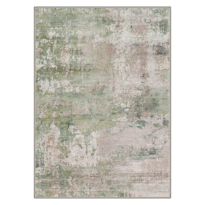 Lucchesi Mistral Abstract Machine Washable Grey / Pink / Green Indoor Area Rug with Non-Slip Backing, Rectangle 8' x 10'