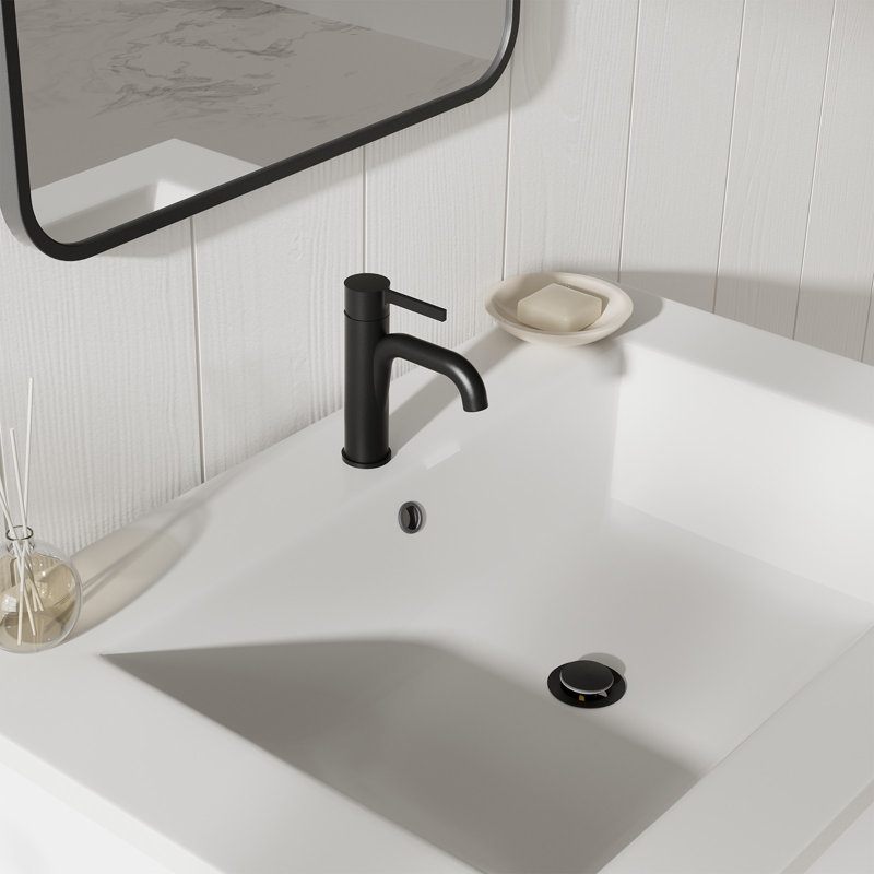 Robinet de lavabo de salle de bain 1 trou, robinet de meuble-lavabo monotrou noir à poignée simple, avec drain escamotable en métal et conduites d'alimentation en eau