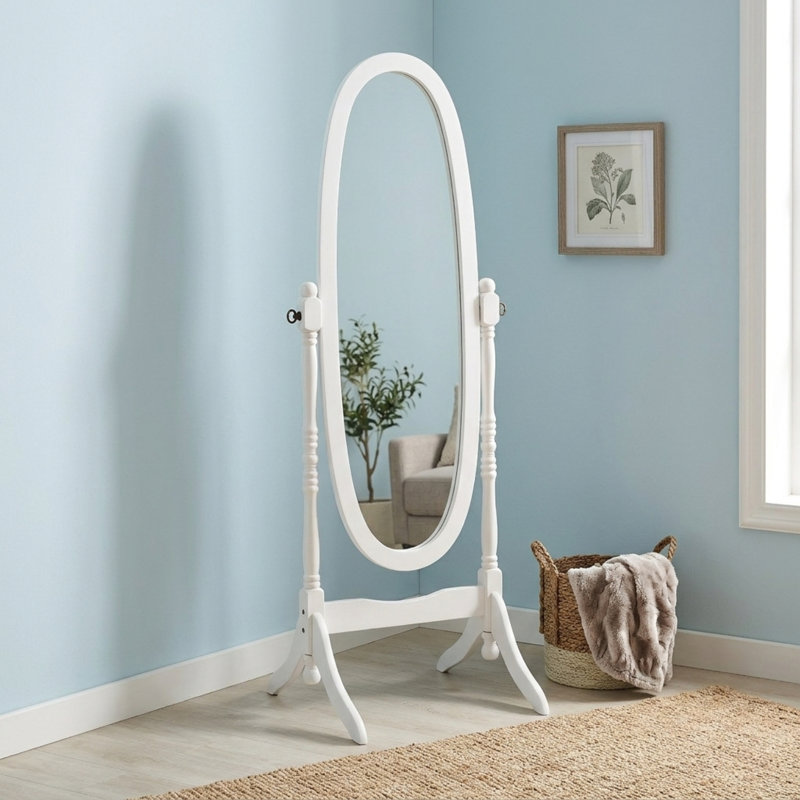 Miroir sur pied 59,5 "de haut avec finition blanche, forme ovale, Blanc