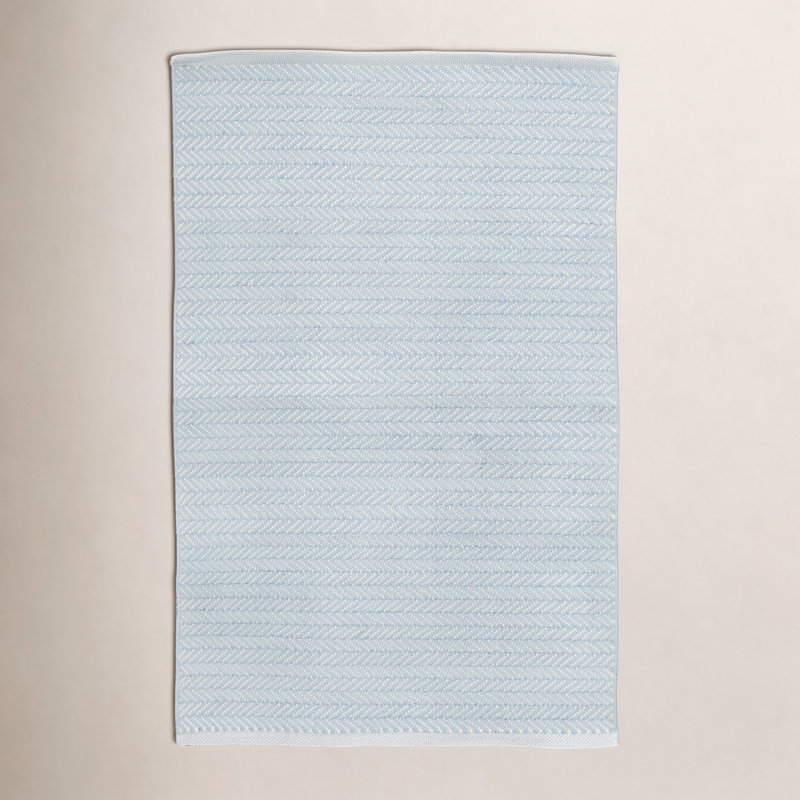 Tapis intérieur / extérieur tissé à la main Herringbone Pearl, Rectangle 9 pi 6 po x 13 pi 6 po, Bleu clair / ivoire