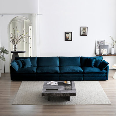 Chenille bleue 4 - Canapé 4 places confortable et confortable en matériaux de détente
