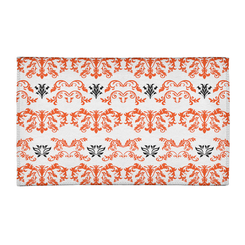 Tapis damassé blanc / orange, Rectangle 5 pi x 7 pi