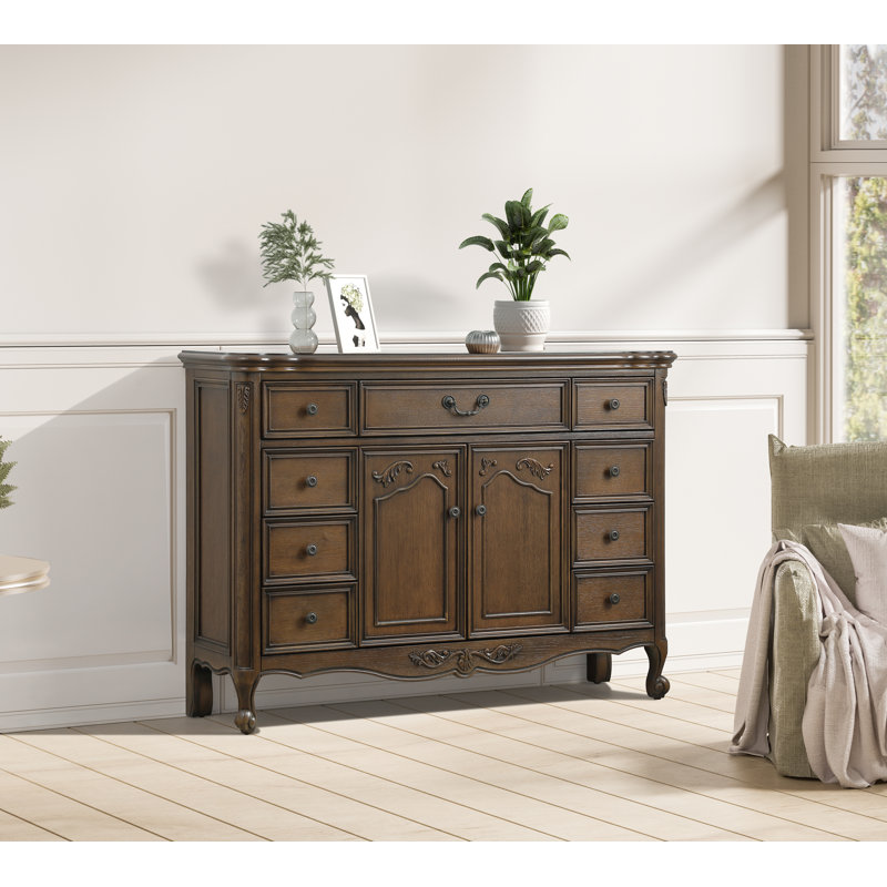 Commode d'appoint 9 tiroirs COSMO, Chêne foncé