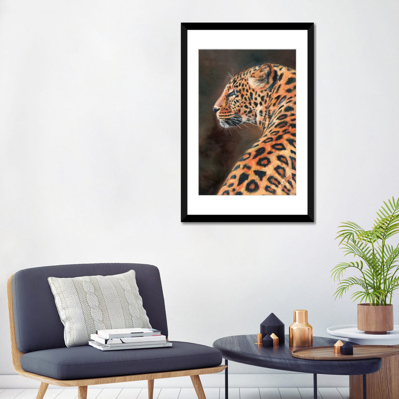 « leopard profile », impression sur toile, Papier d'art encadré noir, Blanc, H 24 po x l 16 po x P 1 po