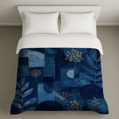 Housses de couette bleues à motif abstrait botanique