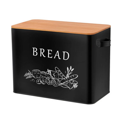 Bread Box With Wooden Lid, 13.1” X 7.2” X 9.7” Metal Bread Container Storage Holder For Family Farmhouse Kitchen Countertop, Powder-Coated & Healthy