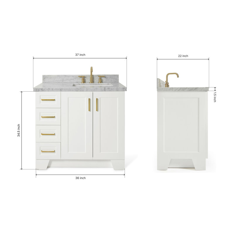 ARIEL TAYLOR 37 IN LEFT OFFSET RECTANGLE SINK VANITY, White, Rectangle, Right 