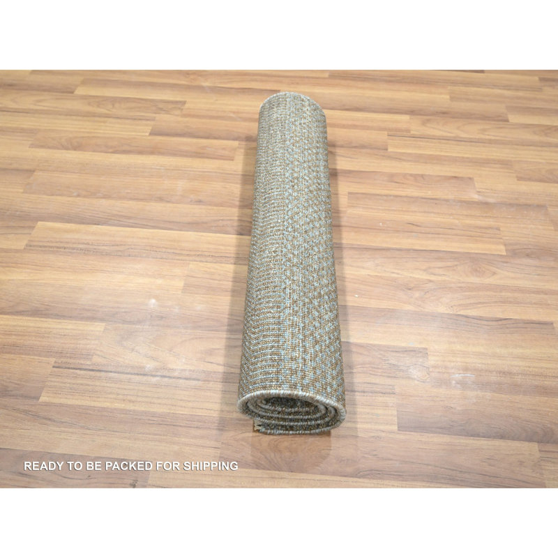 2'x3' Khaki Brown Modern Grass Design Hand Knotted Natural Wool Mat Rug CBD076C02A8E4547BEF2DD05B9A67868
