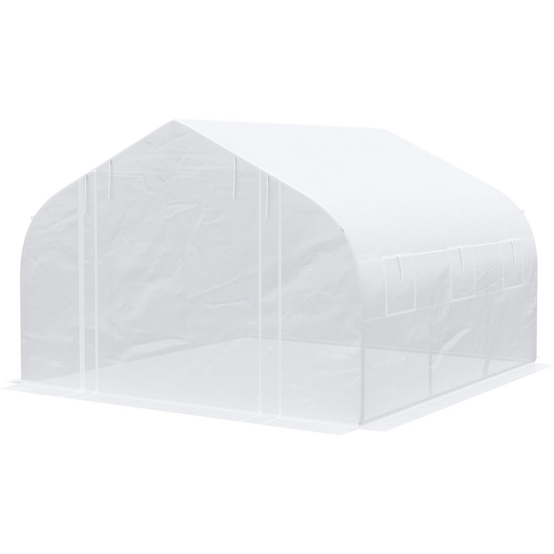 Serre 12 'x 10' 7 ', acier galvanisé, blanc, avec 6 fenêtres en maille pour une croissance optimale des plantes et ventilation 7' ', structure en acier, jardinage à fermeture à glissière