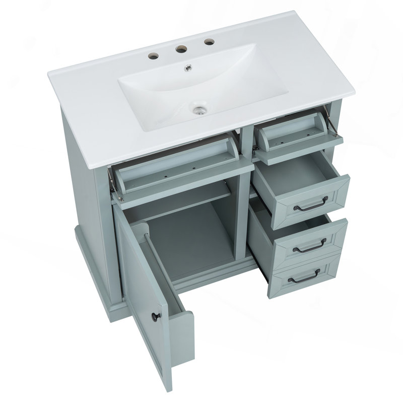 Meuble-lavabo 36 po avec lavabo en céramique, 2 tiroirs basculants, charnières de porte à fermeture en douceur, gris, Bleu