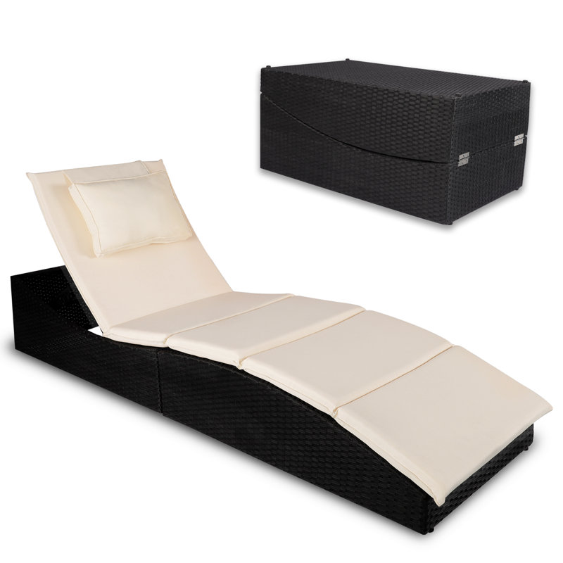 Chaise longue inclinable longue de 23,62 po avec coussins, Noir