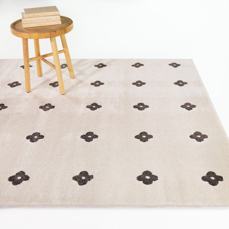 Bazin Cream/Black Geometric Floral Area Rug, 5'3" x 7'