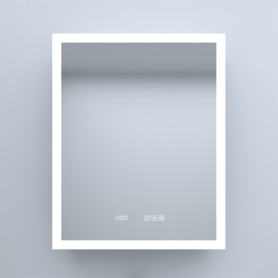 24 In. W X 30 In. H Rectangular Silver Aluminum Recessed/Surface Mount Left Medicine Cabinet With Mirror LED And Clock