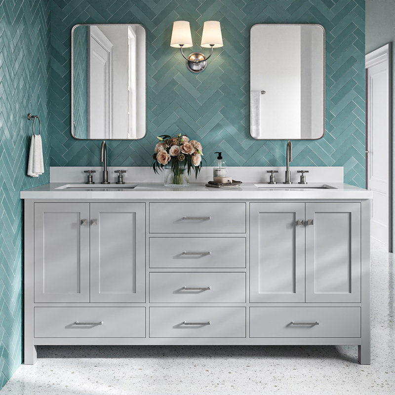 Ensemble de meuble-lavabo double 73 po Cambridge, Gris, Rectangular