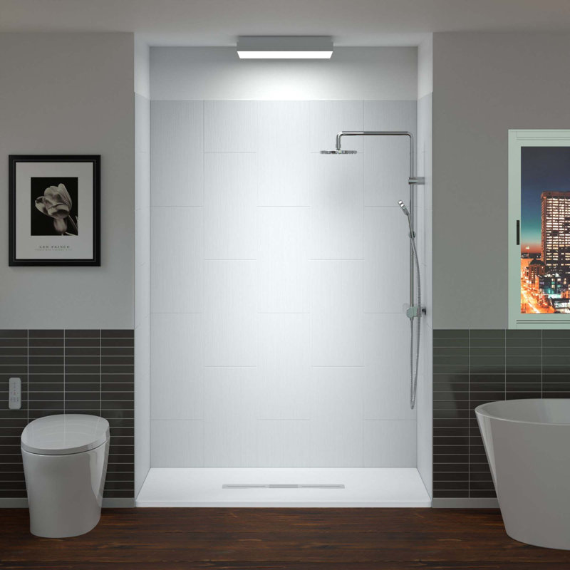 60'' W 75'' H Framed Rectangle Shower Stall, Center, White/Brushed Nickel Trim