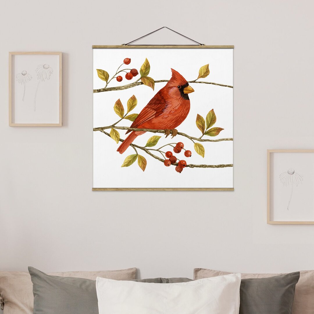 Wandbild Vögel und Beeren Roter Kardinal