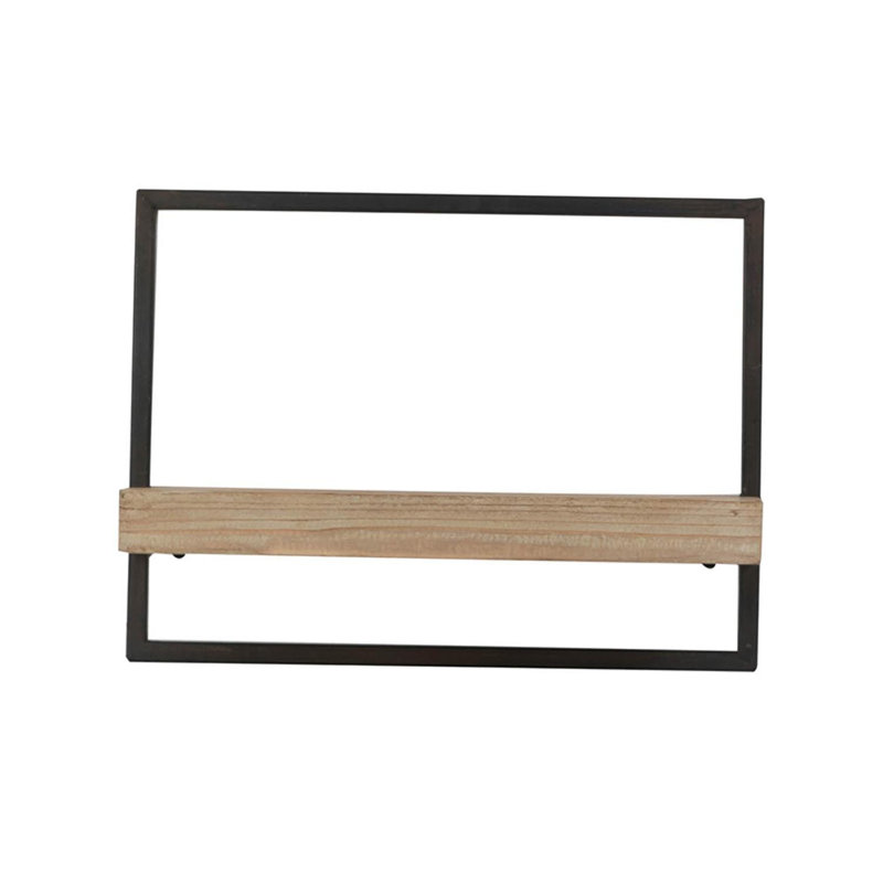 Barzan Iron and Wood Wall Shelf - Black and Brown, 11.8" H x 15.7" W x 5.9" D