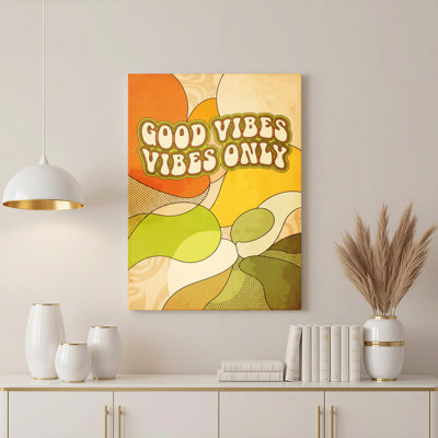 Good Vibes Only Retro Pattern Canvas Wrapped Wall Art Oil Painting Print Set Of 1