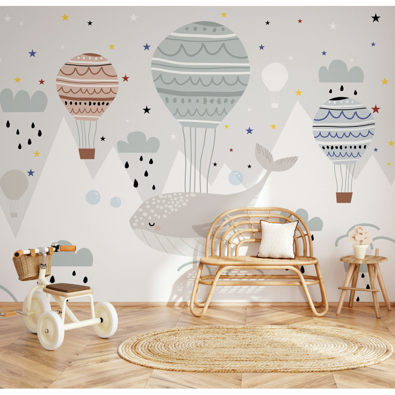 Papier peint pépinière de baleine à air chaud, L 105,96 po x l 187 po