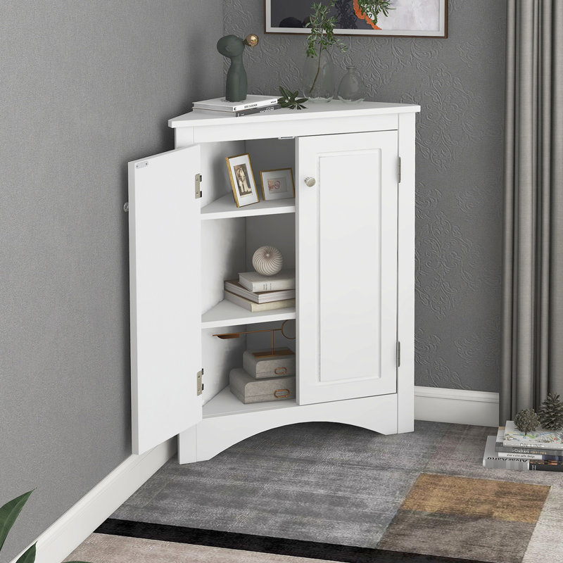 Armoire de salle de bain triangulaire blanche avec tablettes réglables personnalisables - Convient à la décoration intérieure