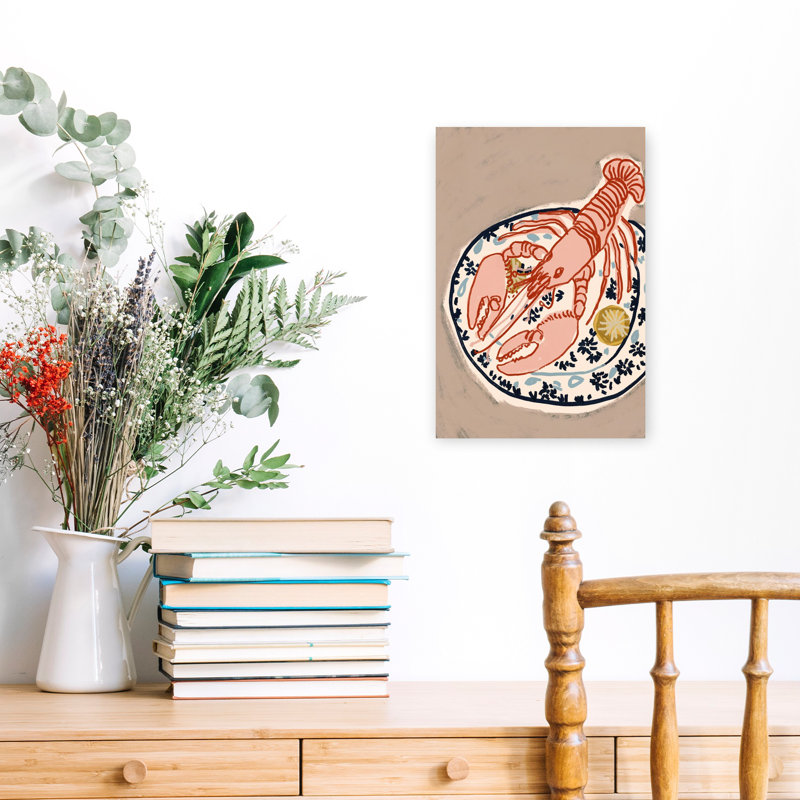 Art mural côtier rose, homard rose, H 18 po x l 12 po