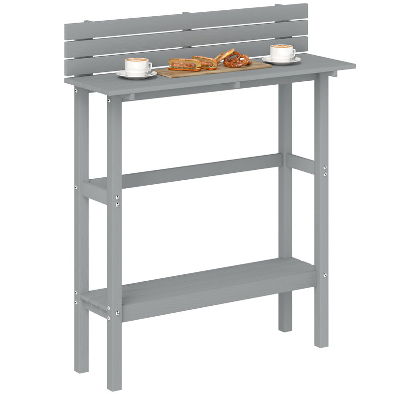 Outdoor Bar Table with Built-in Footrest, Slatted Top, Grey