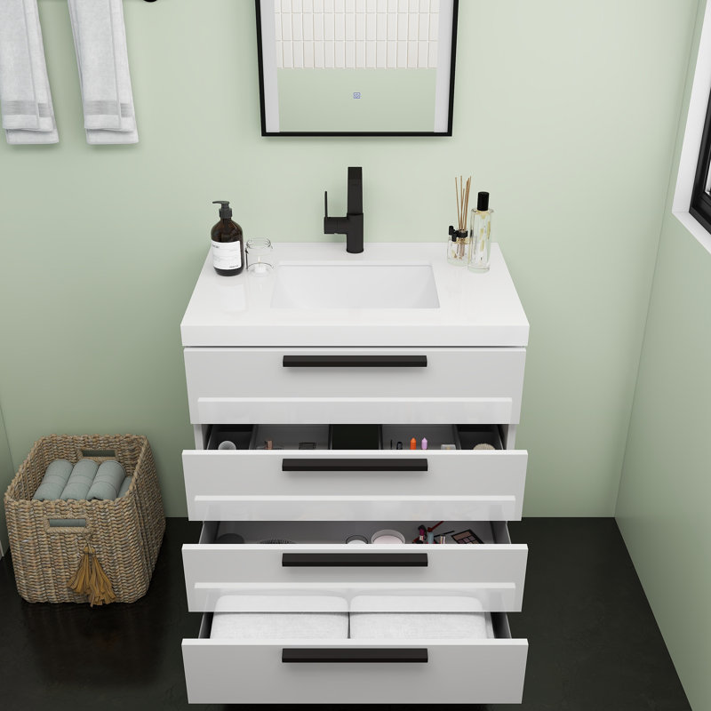 Meuble-lavabo autoportant Carla, 30", Blanc brillant