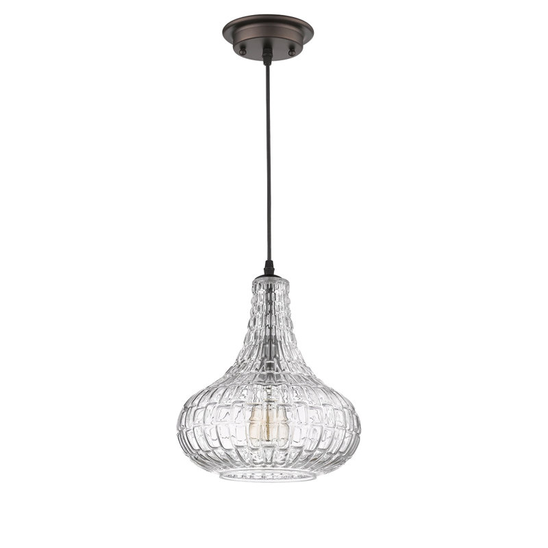 Mini-luminaire suspendu Chloe Lighting Aria - H 11,75 po transitionnel 1 lumière en bronze huilé avec largeur de 10 po