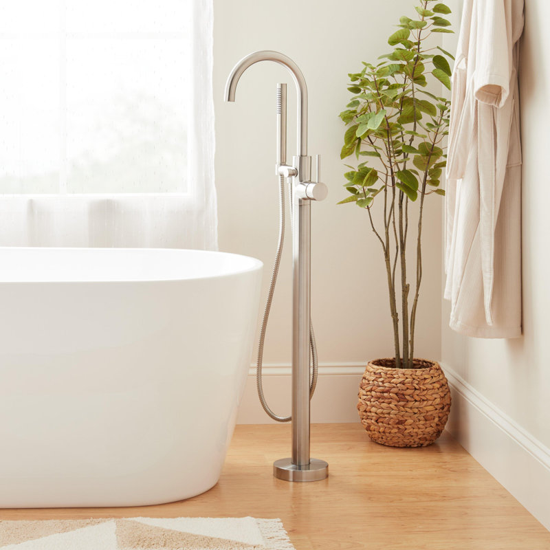 Lexia Floor Mounted Tub Filler Faucet and Valve, Brushed Nickel