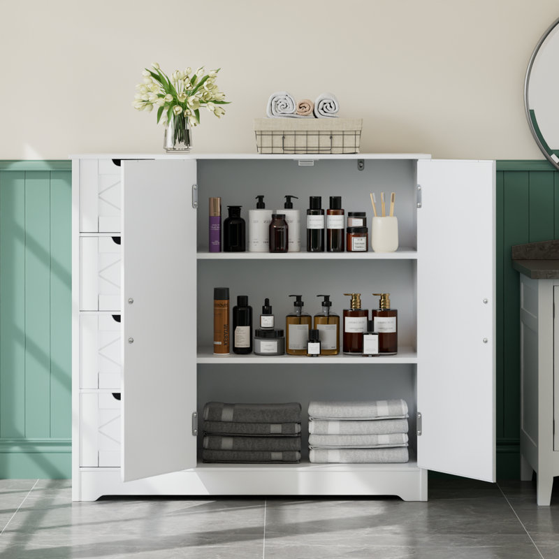 Bathroom Floor Storage Cabinet with Drawers, 4 Drawer Side Storage Organizer Cabinet, Freestanding Accent Cabinet Entryway Storage Unit for Small Spaces Bathroom, Kitchen, Entryway, Living Room