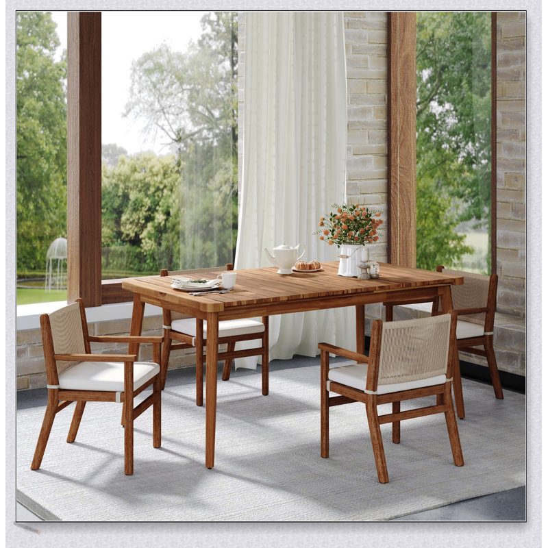 Table de salle à manger d'extérieur en bois d'acacia pour 6 personnes, durable et élégante pour les rassemblements de patio, de jardin et de cour