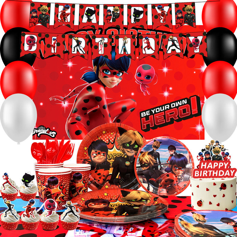 Miraculous Ladybug Birthday Party Supplies,Miraculous Ladybug Birthday Decorations & Party Tableware Set