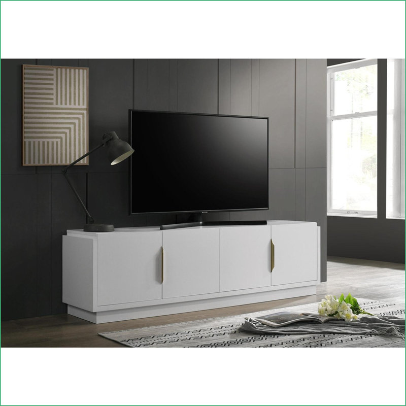 Meuble télé: meuble télé blanc moderne à 4 portes de l 70 po | Convient aux téléviseurs de 60 à 69 po | Bois