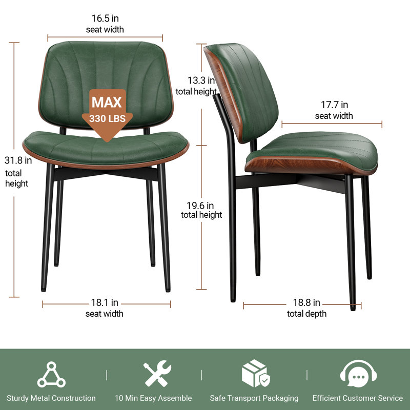  Ensemble de 2 chaises de salle à manger en similicuir de style moderne Mid-Century avec structure en bois pour les salles à manger, les cuisines et les salons